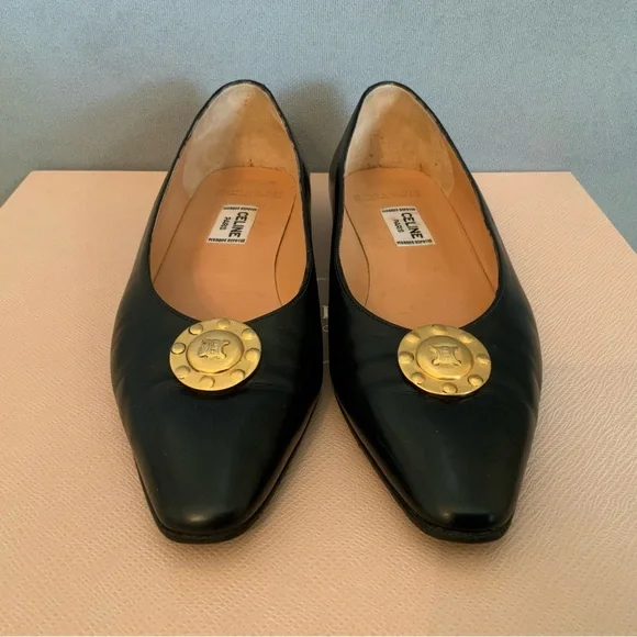 Authentic Celine Paris Leather Flat Loafer Black Rare Vintage Size 5.5 - Picture 1 of 14